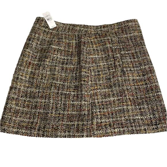 Loft Woven Tweed Skirt Sz 14 Fall Brown Office Academia NEW Tags Lined Pockets - Picture 1 of 8